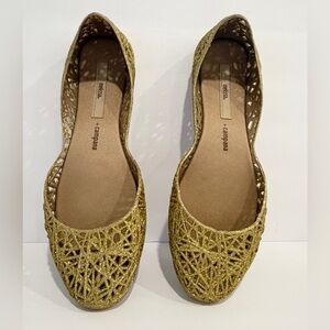 Melissa Campana Womens Papel Ballet Flat Size 8 Gold Glitter SlipOn Jelly Shoe